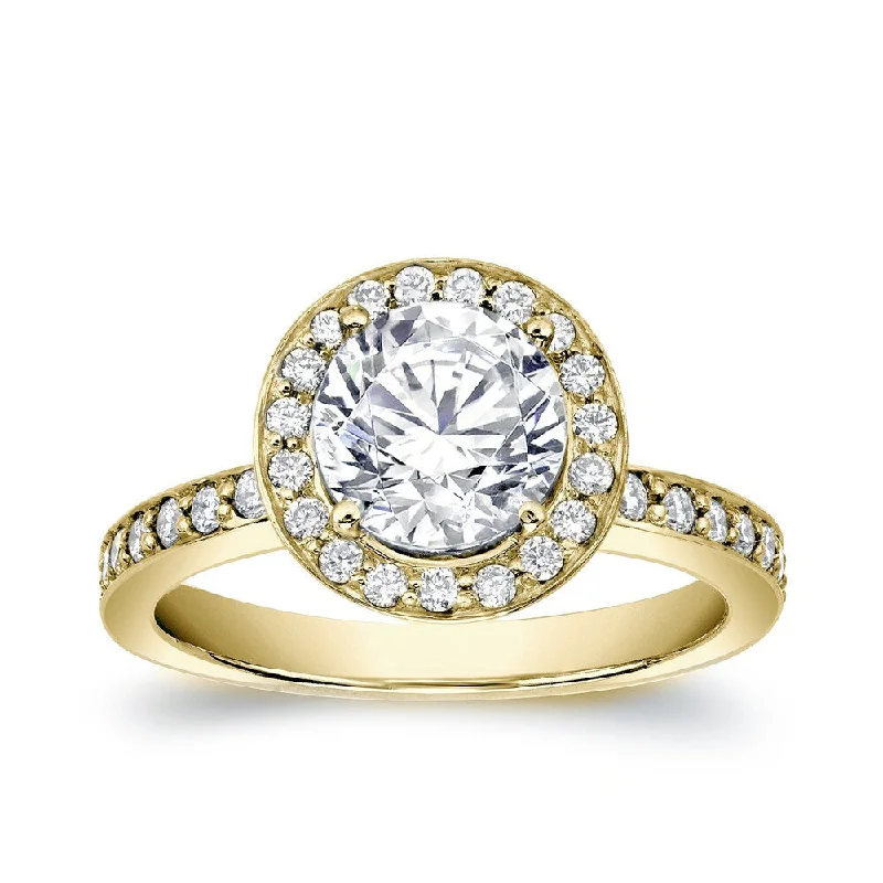 Ladies bold engagement rings-Auriya 14k Gold 1 1/2ctw Halo Diamond Engagement Ring Certified