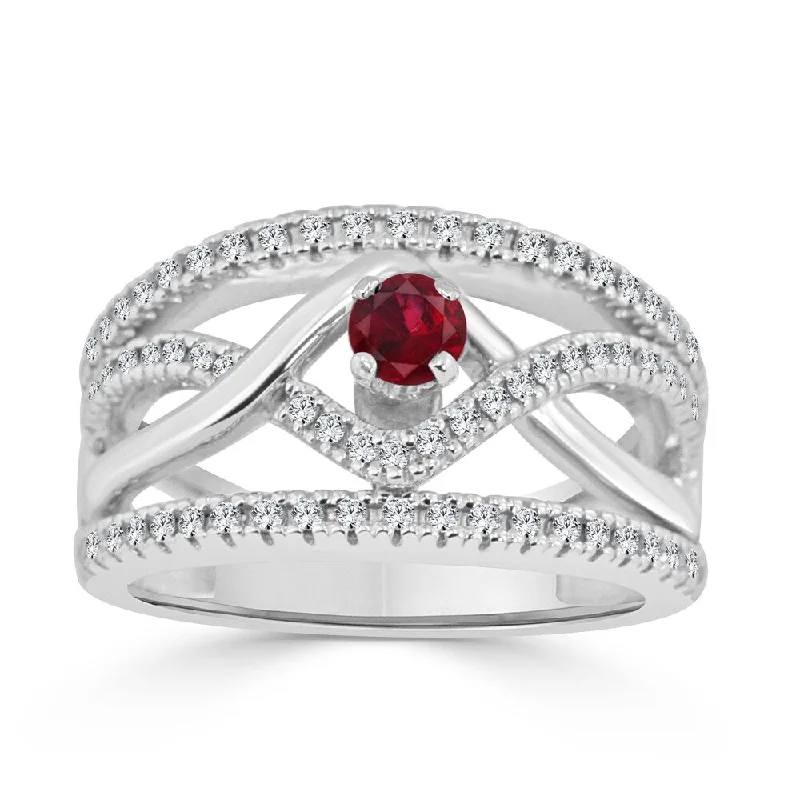 Ladies custom-cut engagement rings-14k Gold Infinity Inspired 1/4ct Ruby and 1/6ct TDW Diamond Engagement Ring by Auriya