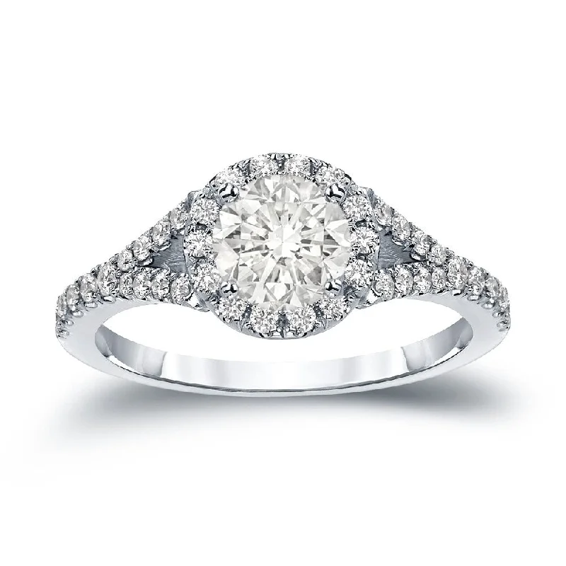 Ladies white diamond engagement rings-Auriya 1 1/2ctw Round Halo Diamond Engagement Ring 14k Gold