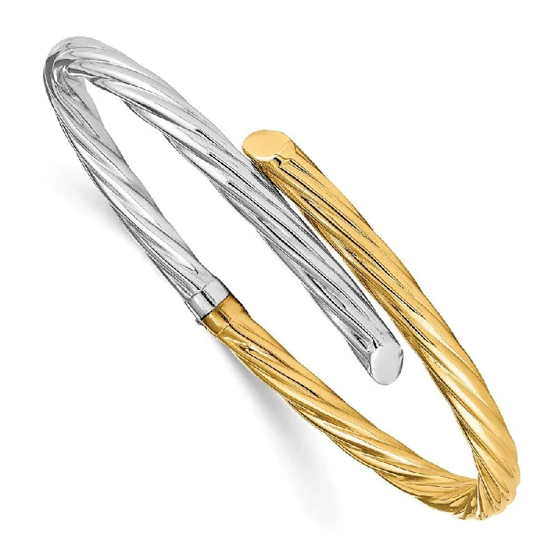 Ladies fashion cuff bracelets-14k Two-tone 4.5mm Polished & Twisted Hinged Bangle Bracelet, 7.5"