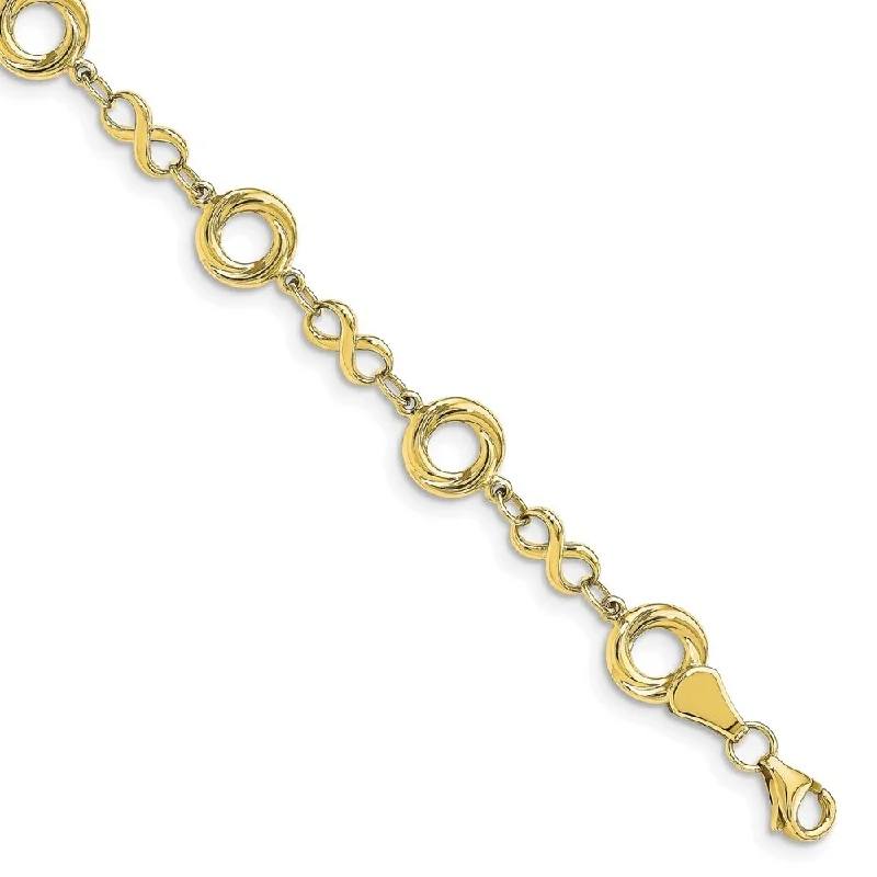 Ladies adjustable bangles-Leslie's 10k Yellow Gold Textured Infinity Link Bracelet, 7.5" (W-7.5mm)