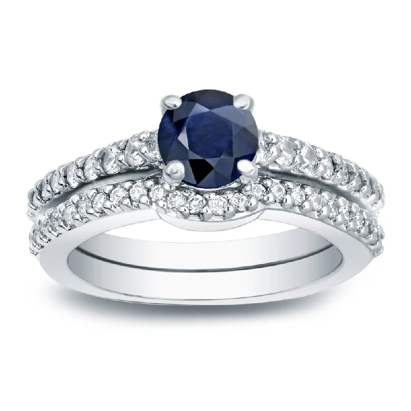 Ladies yellow diamond engagement rings-Auriya Platinum 1/2ct Blue Sapphire and 1/2ct TDW Diamond Engagement Ring Set