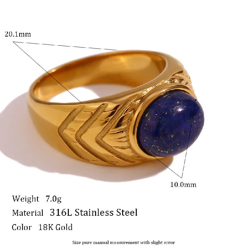 Fishbone Natural Stone Ring on Both Sides-Lapis Lazuli