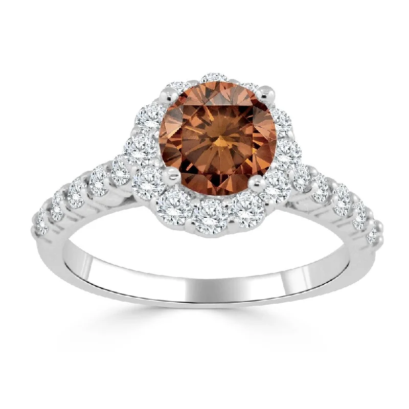 Ladies modern engagement rings-Auriya Unique Vintage 1 1/2ctw Halo Brown Diamond Engagement Ring 14k Gold