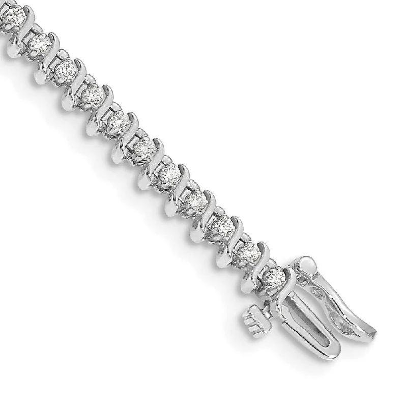 Ladies tennis bangles-14k White Gold 1.6mm Diamond Tennis Bracelet (0.918cttw)