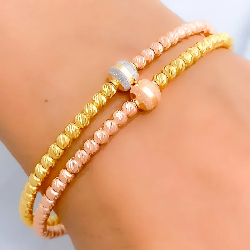 Ladies infinity bracelets-Unique Three-Tone 22k Gold Bangle Bracelet