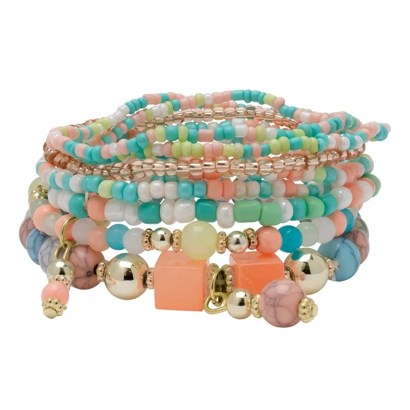 Ladies fashion bangles-Victoria Townsend Gold Plated Pastel Multi-color Bead Layering Bracelet