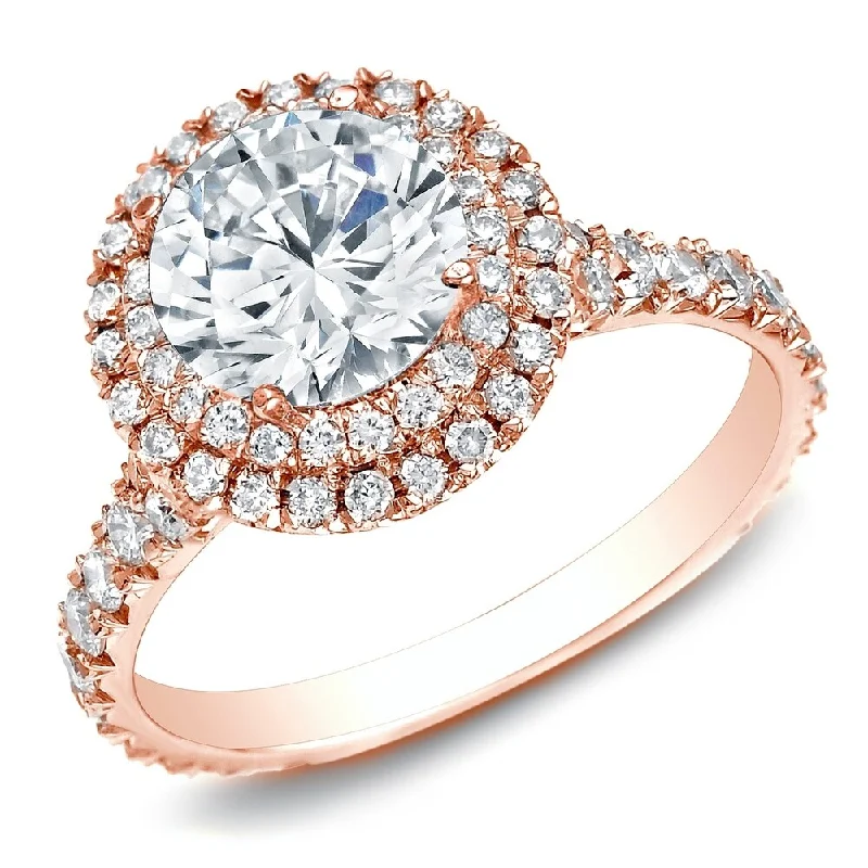 Ladies platinum three-stone engagement rings-Auriya 14k Rose Gold 2ctw Double Halo Diamond Engagement Ring