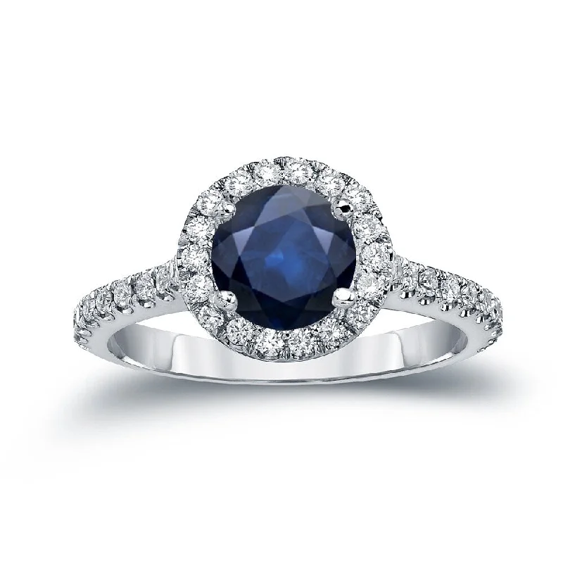 Ladies custom-designed engagement rings-Auriya 14k Gold 1 1/2ct Blue Sapphire and Diamond Halo Engagement Ring 2/5ctw (H-I, SI1-SI2)