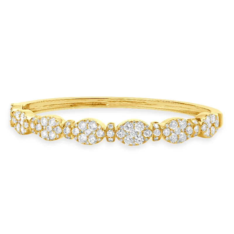 Ladies engraved bangles-18 Karat Yellow Gold Pave Diamond Multi Shape Diamond Bangle Bracelet