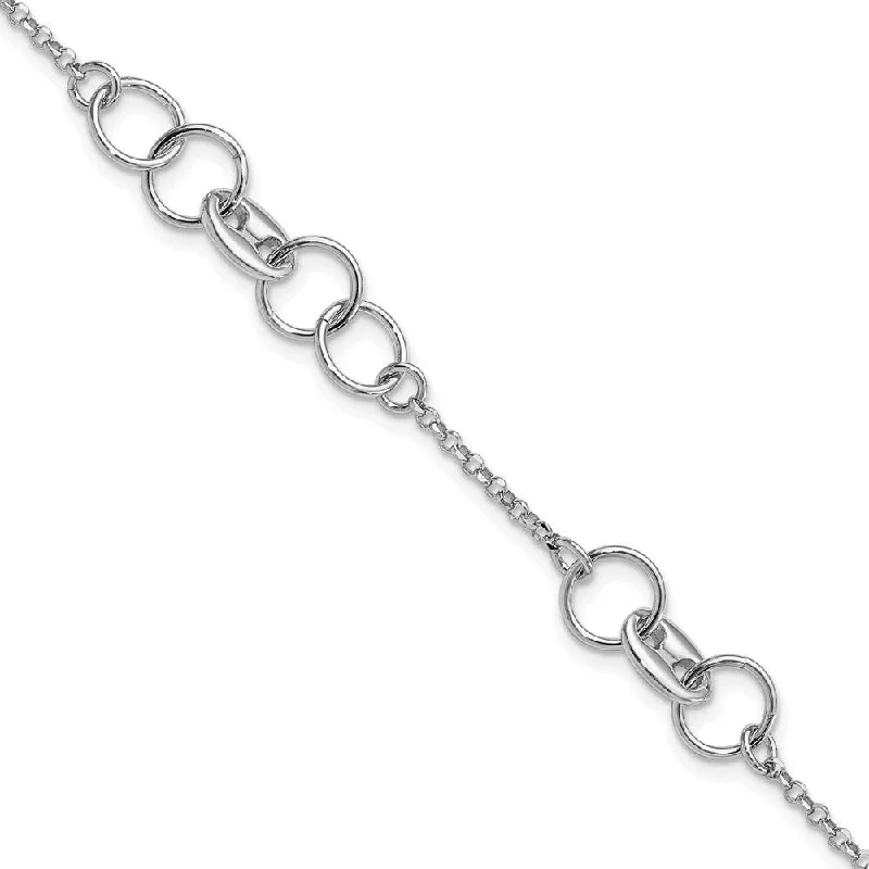 Ladies tennis bracelets-925 Sterling Silver Rhodium-plated Fancy Circles Bracelet, 7" w/0.5in Extender