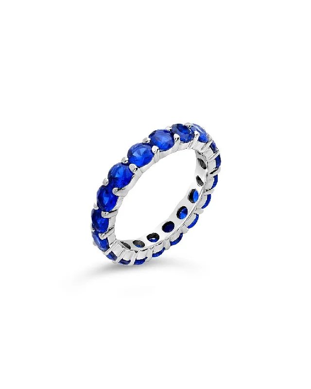 Ladies blue sapphire rings-Sterling Silver Rainbow CZ Eternity Band Ring