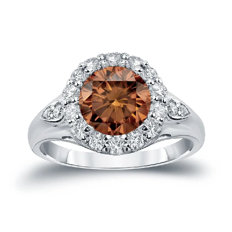 Ladies matching wedding rings and engagement rings-Auriya 14k Gold 3 1/3ctw Halo Brown Diamond Engagement Ring