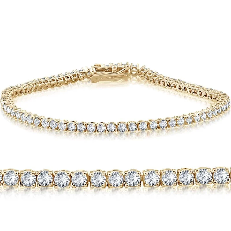 Ladies personalized bracelets-3 Ct Diamond Yellow Gold Round Cut Lab Grown Women's Tennis Bracelet 7"