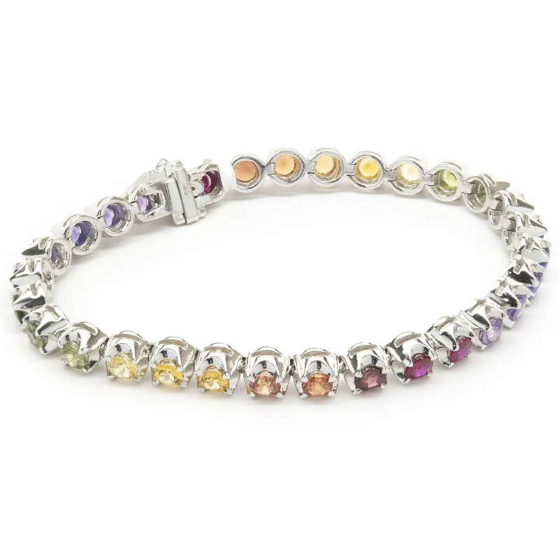 Ladies bangle bracelets-18 Karat White Gold Rainbow Sapphire Tennis Bracelet