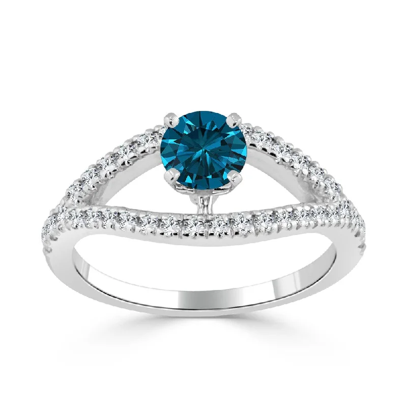 Ladies platinum solitaire engagement rings-Auriya Modern Split Band 3/4ctw Blue Diamond Engagement Ring 14k Gold (H-I, I1-I2)