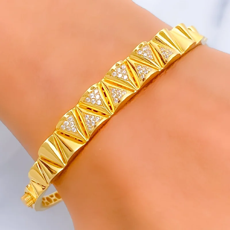 Ladies sterling silver bracelets-Sleek Shimmering 21k Gold CZ Bangle Bracelet