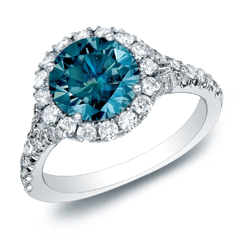 Ladies classic engagement rings-Auriya 14k Gold 1 1/2ctw Round Pave Halo Blue Diamond Engagement Ring