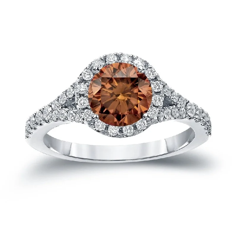 Ladies unique engagement rings-Auriya 2ctw Round Brown Diamond Halo Engagement Ring 14k Gold