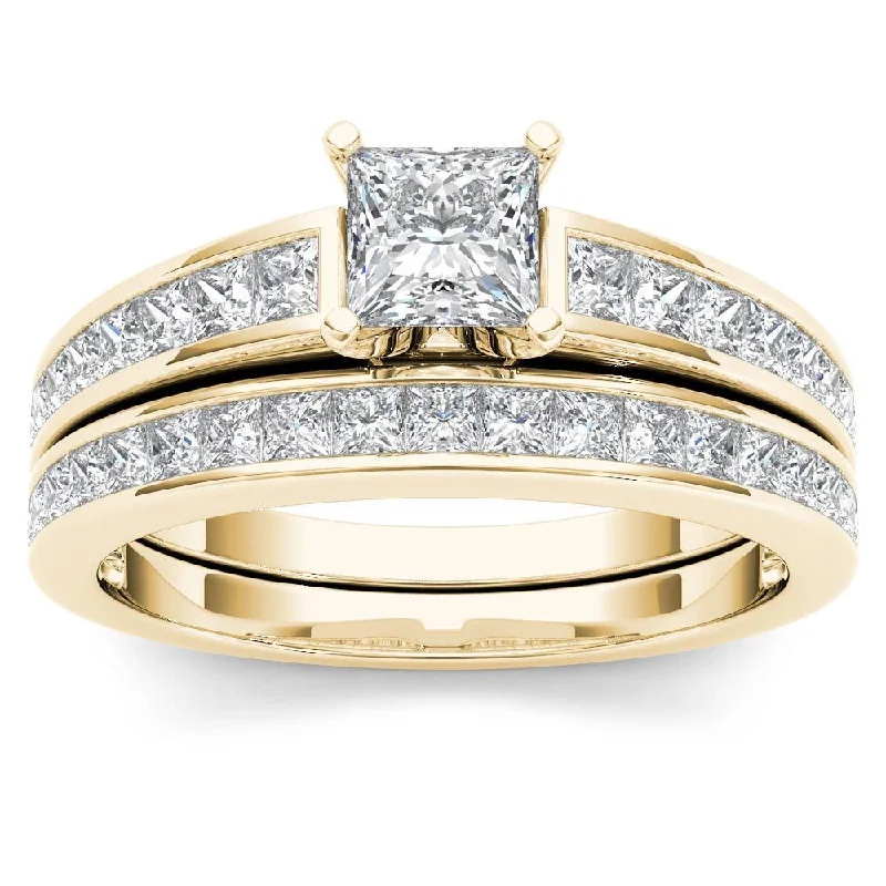 Ladies round cut diamond engagement rings-De Couer 14k Yellow Gold 1 1/2ct TDW Diamond Classic Engagement Ring Set with One Band