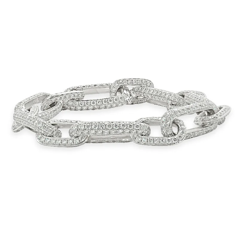 Ladies luxury bangle bracelets-18 Karat White Gold Pave Diamond Paperclip Bracelet