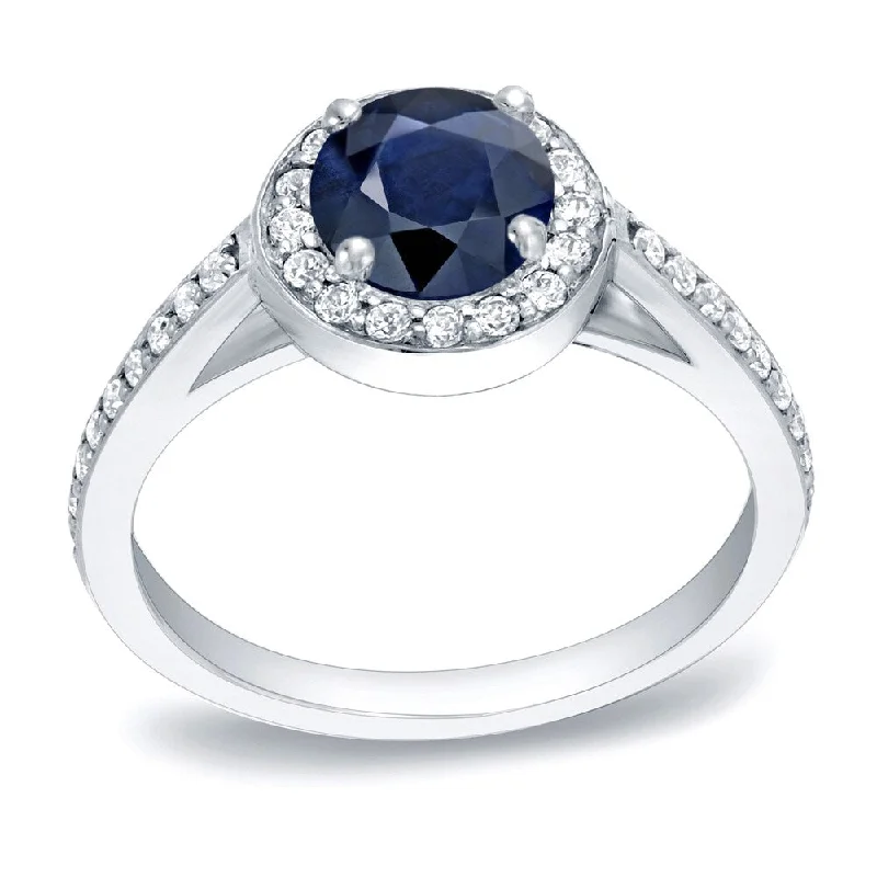 Ladies engagement rings with colored diamonds-Auriya 14k Gold 3/4ct Blue Sapphire Halo Diamond Engagement Ring 1/3cttw