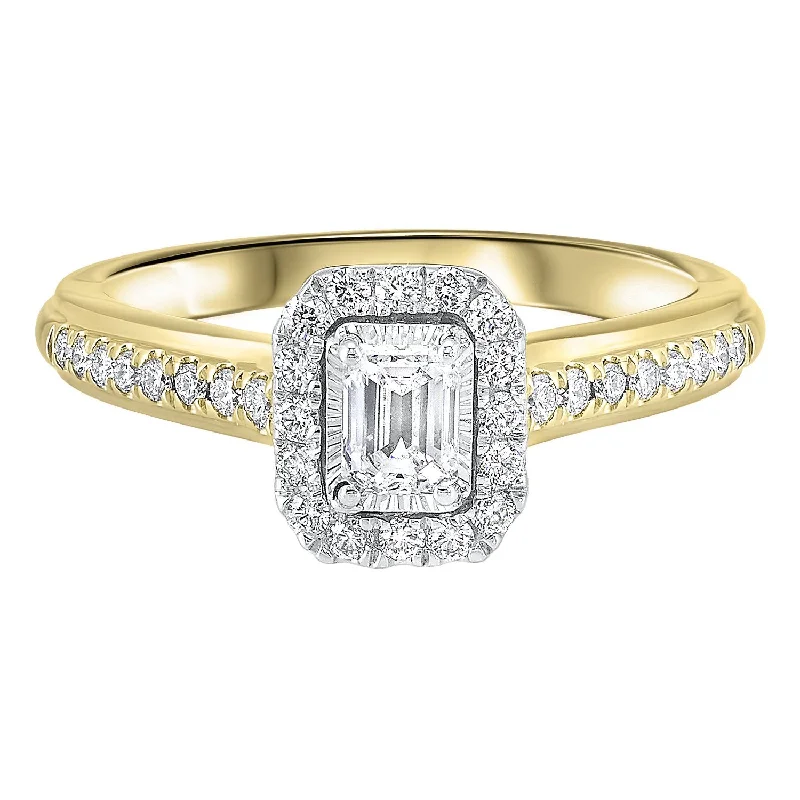 Ladies adjustable gemstone rings-14K Two-Toned White-Yellow 1/2 CTW Emerald Cut Ring with 1/3 CT Center